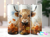 Fall Highland Cow 20 oz Skinny Tumbler png Design - Sublimation Tumbler Wrap
