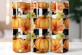 Fall Plaid and Pumpkins 20 oz Skinny Tumbler png Design - Sublimation Tumbler Wrap