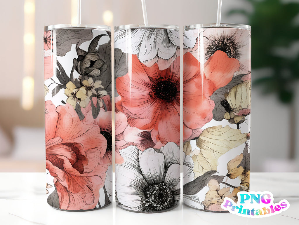 Peach Floral 20 oz Skinny Tumbler png Design