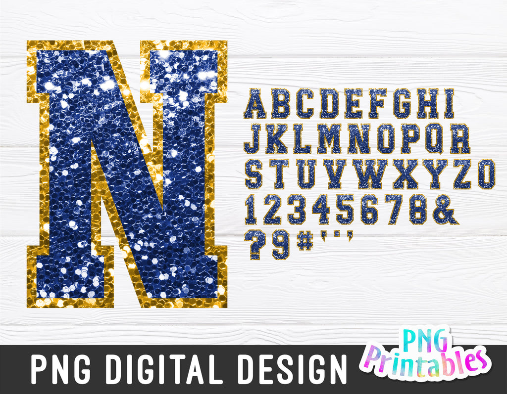Sequin Sport Alphabet png - Royal Blue and Gold Alphabet