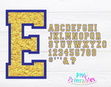 Chenille Alphabet png - Old Gold with Royal Blue Outline Alphabet