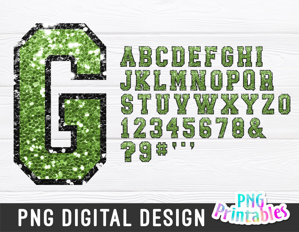 Sequin Sport Alphabet png Lime green and black