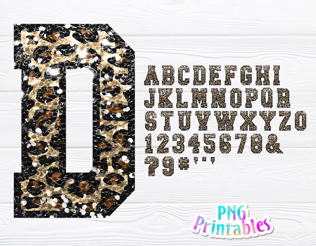 Sequin Sport Alphabet Leopard and Black | Sublimation PNG