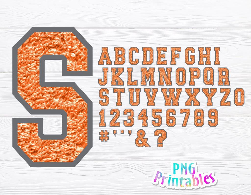 Chenille Alphabet png - Orange With Dark Gray Outline Alphabet