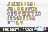 Chenille Alphabet png - Old Gold with Royal Blue Outline Alphabet