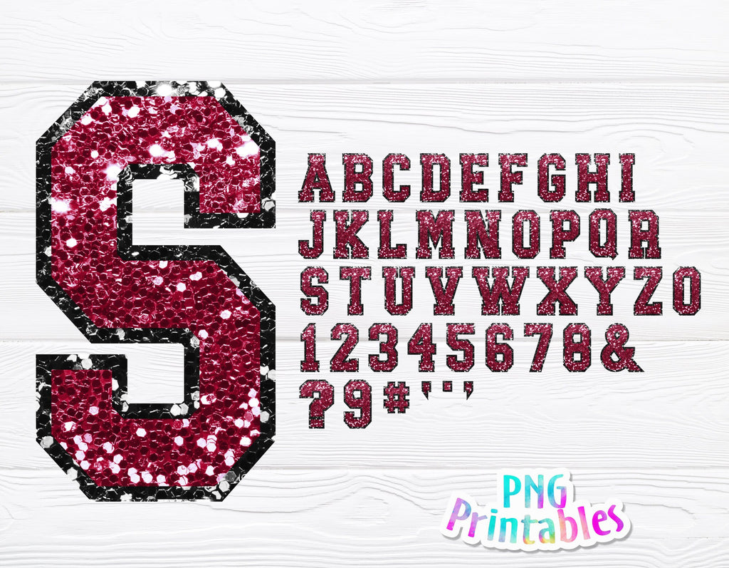 Sequin Sport Alphabet Maroon and Black | Sublimation PNG