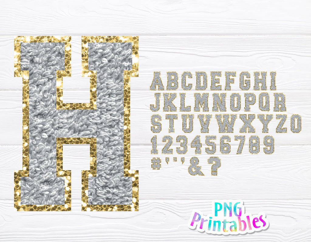 Chenille Alphabet Gray and Gold | Sublimation PNG