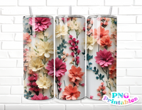 3D Floral 20 oz Skinny Tumbler - Sublimation Tumbler Wrap PNG