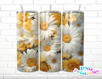 Daisies 3D Floral 20 oz Skinny Tumbler - Sublimation Tumbler Wrap PNG