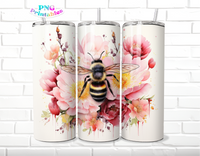 Pink Bee Floral 20 oz Skinny Tumbler - Sublimation Tumbler Wrap PNG