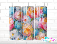 Impasto Painted Floral 20 oz Skinny Tumbler - Sublimation Tumbler Wrap PNG