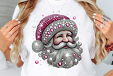 Pink Santas With Rhinestones and Glitter | Christmas Sublimation PNG