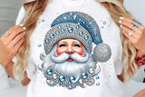 Blue Santas With Rhinestones and Glitter | Christmas Sublimation PNG