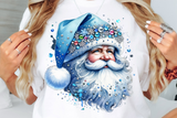 Blue Santas With Rhinestones and Glitter | Christmas Sublimation PNG