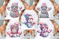 Pink Snowman With Rhinestones and Glitter | Christmas Sublimation PNG