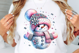 Pink Snowman With Rhinestones and Glitter | Christmas Sublimation PNG