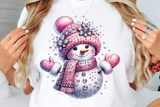 Pink Snowman With Rhinestones and Glitter | Christmas Sublimation PNG