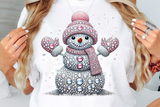 Pink Snowman With Rhinestones and Glitter | Christmas Sublimation PNG