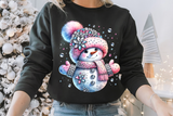 Pink Snowman With Rhinestones and Glitter | Christmas Sublimation PNG