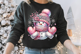 Pink Snowman With Rhinestones and Glitter | Christmas Sublimation PNG