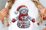 Red Snowman With Rhinestones and Glitter | Christmas Sublimation PNG