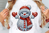 Red Snowman With Rhinestones and Glitter | Christmas Sublimation PNG