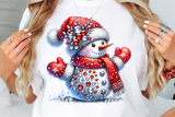 Red Snowman With Rhinestones and Glitter | Christmas Sublimation PNG