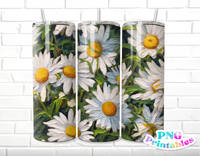 Impasto Painted Daisies Floral 20 oz Skinny Tumbler - Sublimation Tumbler Wrap PNG