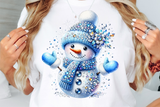 Blue Snowman With Rhinestones and Glitter | Christmas Sublimation PNG