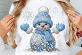 Blue Snowman With Rhinestones and Glitter | Christmas Sublimation PNG