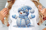 Blue Snowman With Rhinestones and Glitter | Christmas Sublimation PNG