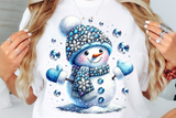 Blue Snowman With Rhinestones and Glitter | Christmas Sublimation PNG