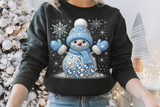 Blue Snowman With Rhinestones and Glitter | Christmas Sublimation PNG