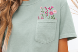 Faux Embroidery Pink Wildflower Pocket | PNG Sublimation File
