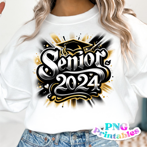 Senior 2024 | Graduation PNG File Gold Black and White