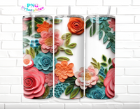 3D Floral 20 oz Skinny Tumbler - Sublimation Tumbler Wrap PNG