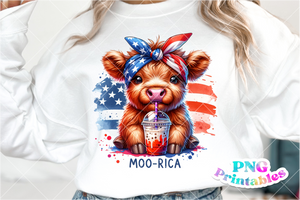 Moo-rica | Fourth of July | PNG Sublimation File