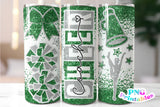 Cheer Coach Glitter 20 oz Skinny Tumbler png Design - Green and Silver