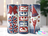 Cheer Glitter 20 oz Skinny Tumbler png Design - Navy Red and Gold