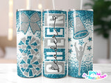 Cheer Glitter 20 oz Skinny Tumbler png Design - Aqua and Silver