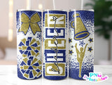 Cheer Glitter 20 oz Skinny Tumbler png Design - Blue and Gold