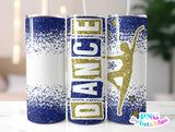 Dance Glitter 20 oz Skinny Tumbler Royal Blue and Gold | PNG Sublimation File