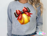 Softball with Red and Black Bow | PNG File