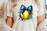 Softball with Blue and Black Bow | PNG File