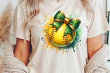 Softball with Green and Gold Bow | PNG File