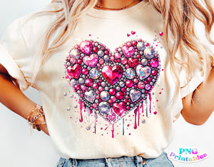 Heart Rhinestone and Glitter | Valentines PNG Sublimation File