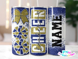 Cheer Glitter 20 oz Skinny Tumbler png Design - Blue and Gold