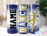 Dance Glitter 20 oz Skinny Tumbler Royal Blue and Gold | PNG Sublimation File