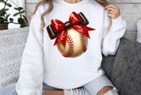 Baseball With Red and Black Glitter Bow | PNG Sublimation File