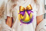 Softball with Purple and Gold Bow | PNG File